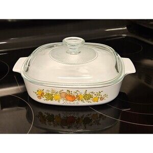 Vintage CorningWare L'Echalote A-8-B 1.4 L  Spice Of Life Dish With Glass Lid